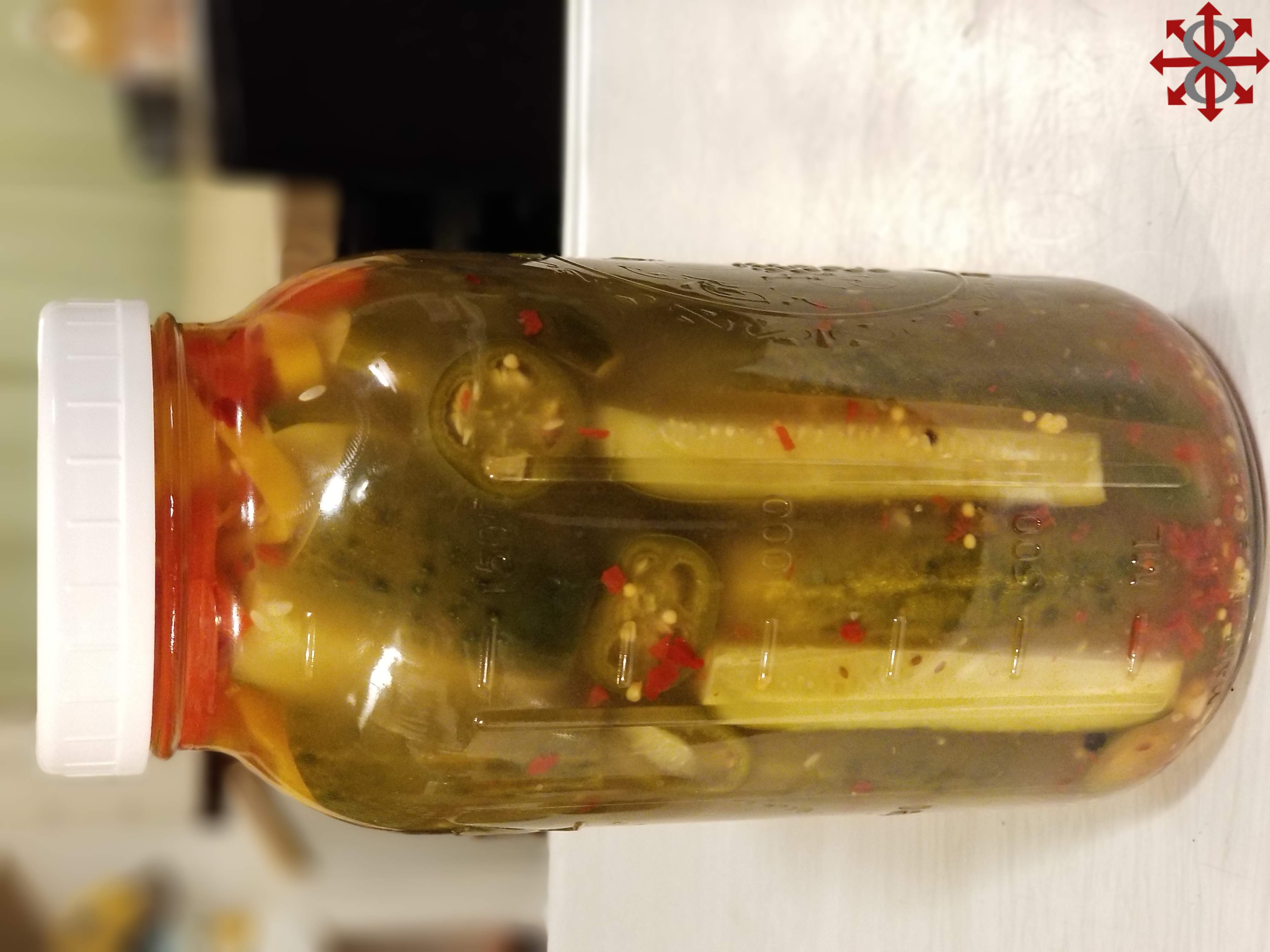 1/2 Gallon of spicy dill pickles ready for the refrigerator